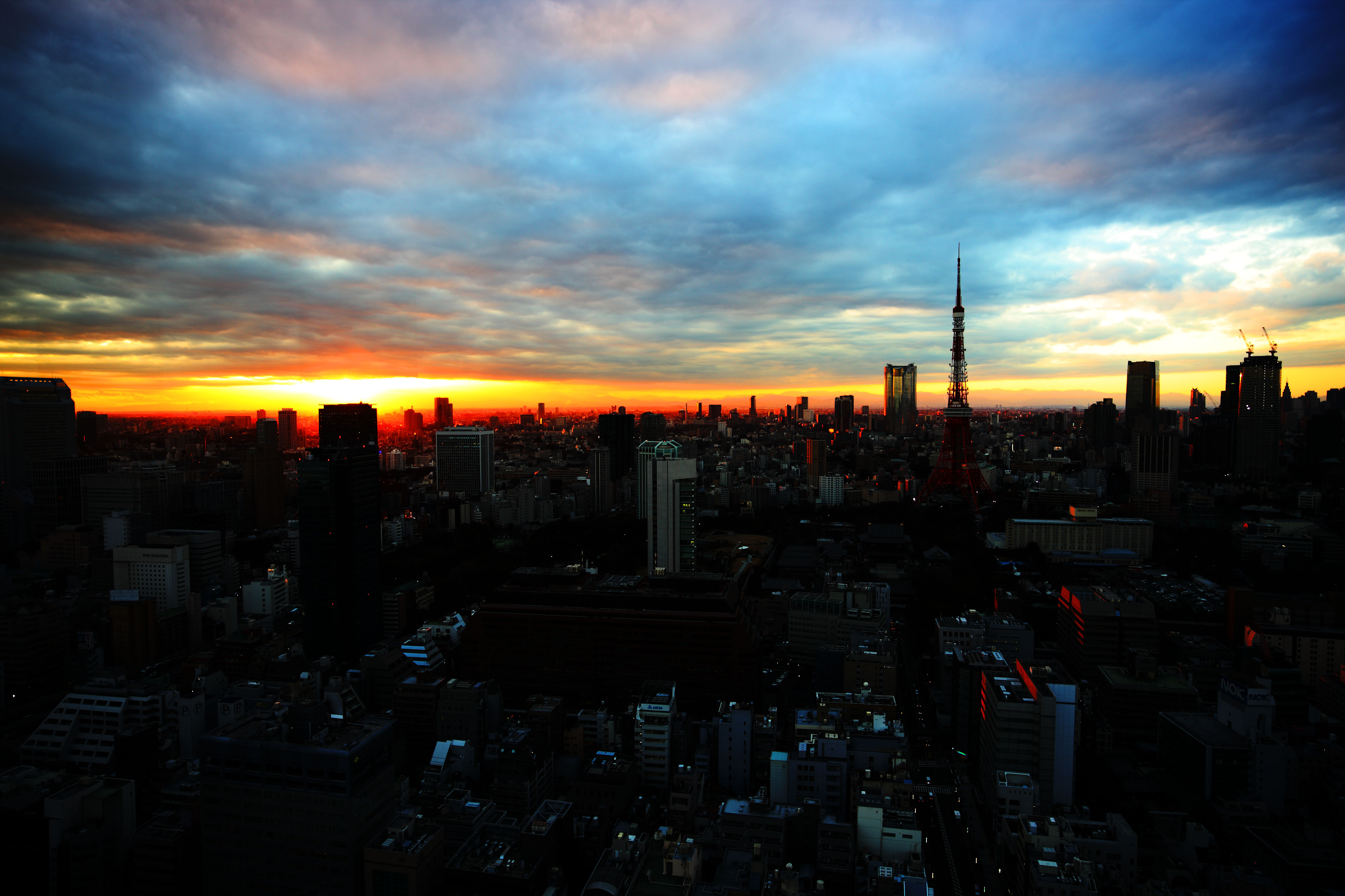 Foto, materiell, befreit, Landschaft, Bild, hat Foto auf Lager,Tokyo-Sonnenuntergang, Gebude, Das Stadtzentrumsgebiet, Tokyo-Turm, Toranomon