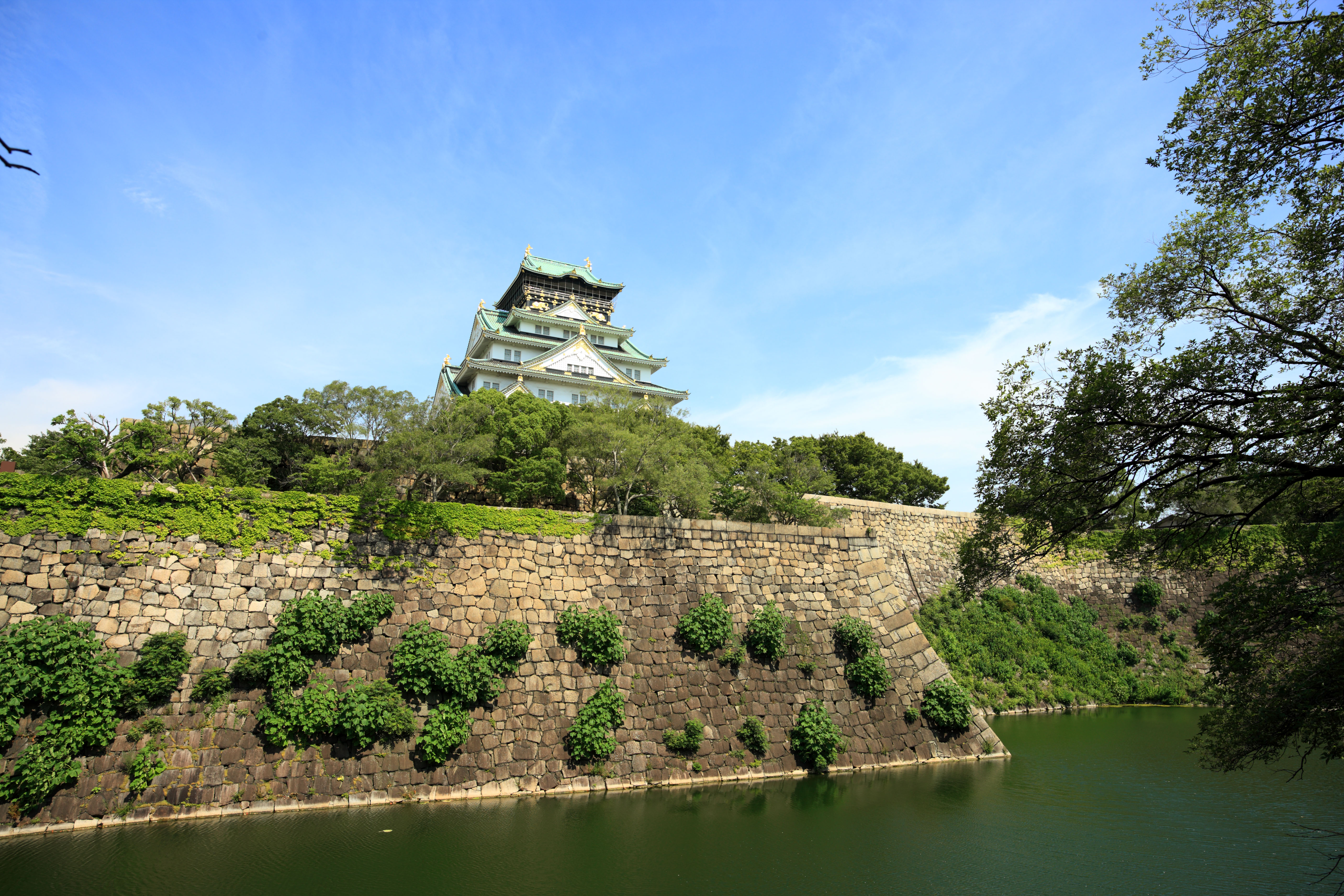 Foto, materieel, vrij, landschap, schilderstuk, bevoorraden foto,Osaka Castle binnenste walgracht, , , , 