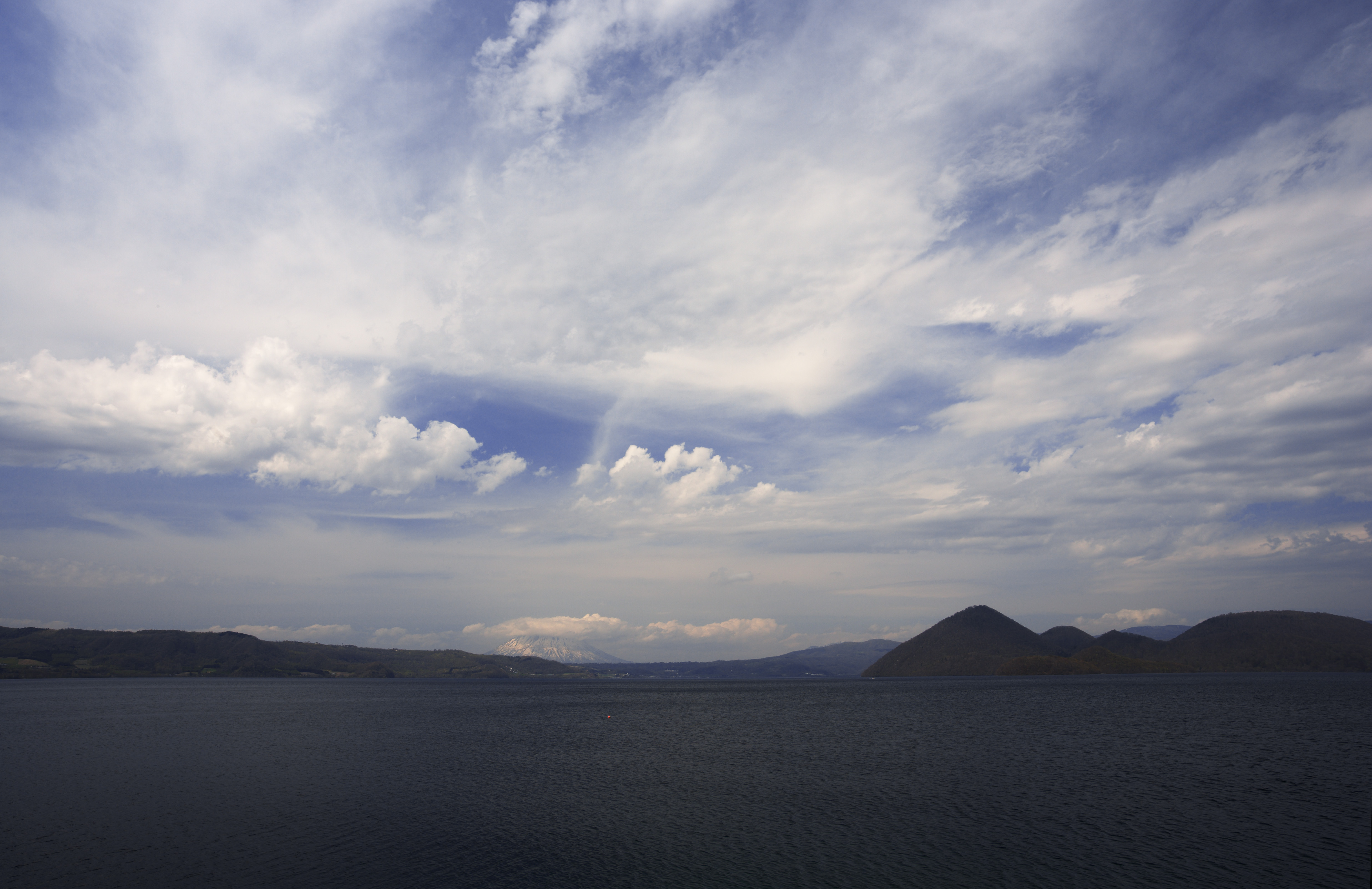fotografia, material, livra, ajardine, imagine, proveja fotografia,Lago Toya-ko e Mt. cor de canela, Lago Toya-ko, lago, nuvem, cu azul