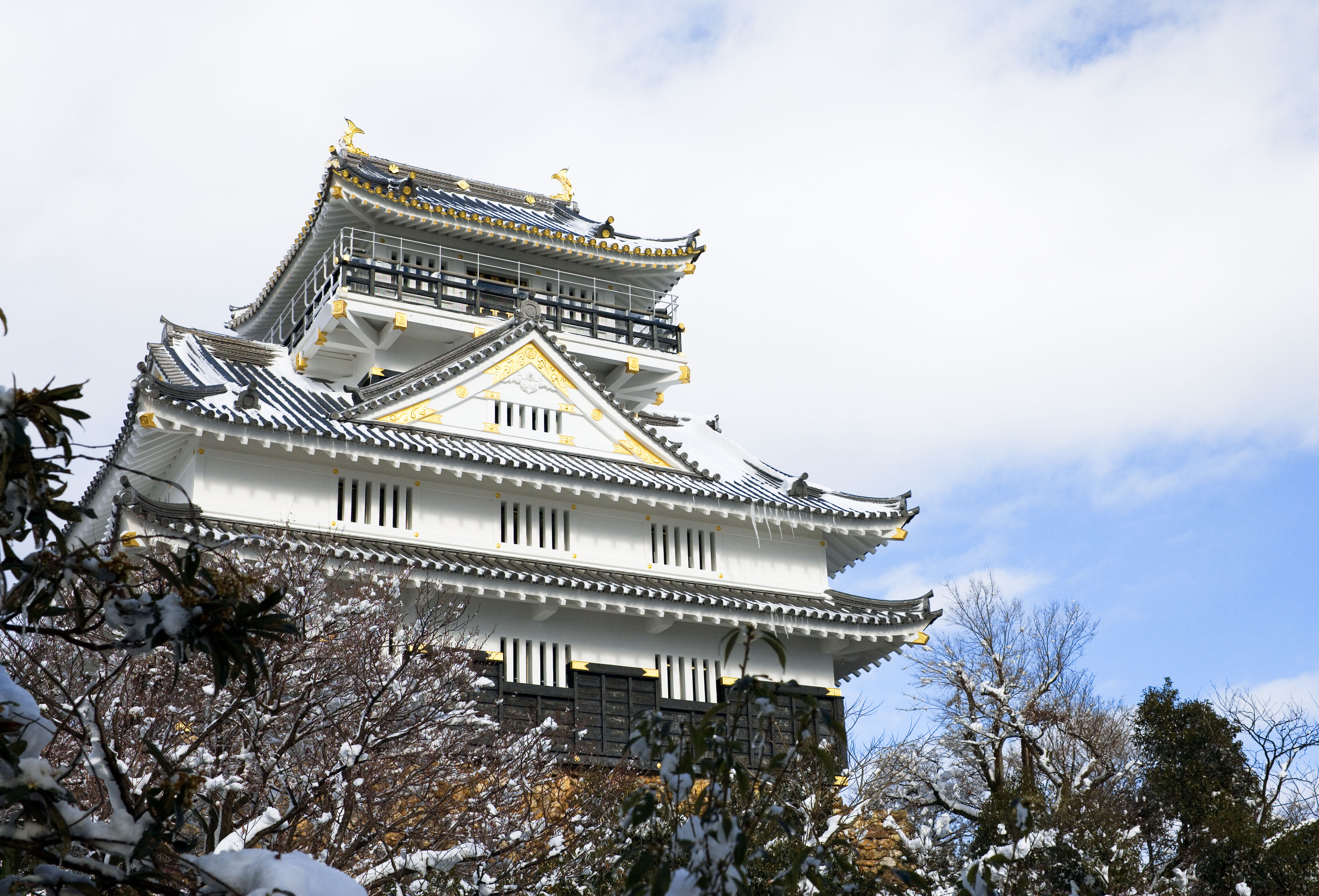 fotografia, material, livra, ajardine, imagine, proveja fotografia,Castelo de Gifu, Ishigaki, cu azul, castelo, Branco
