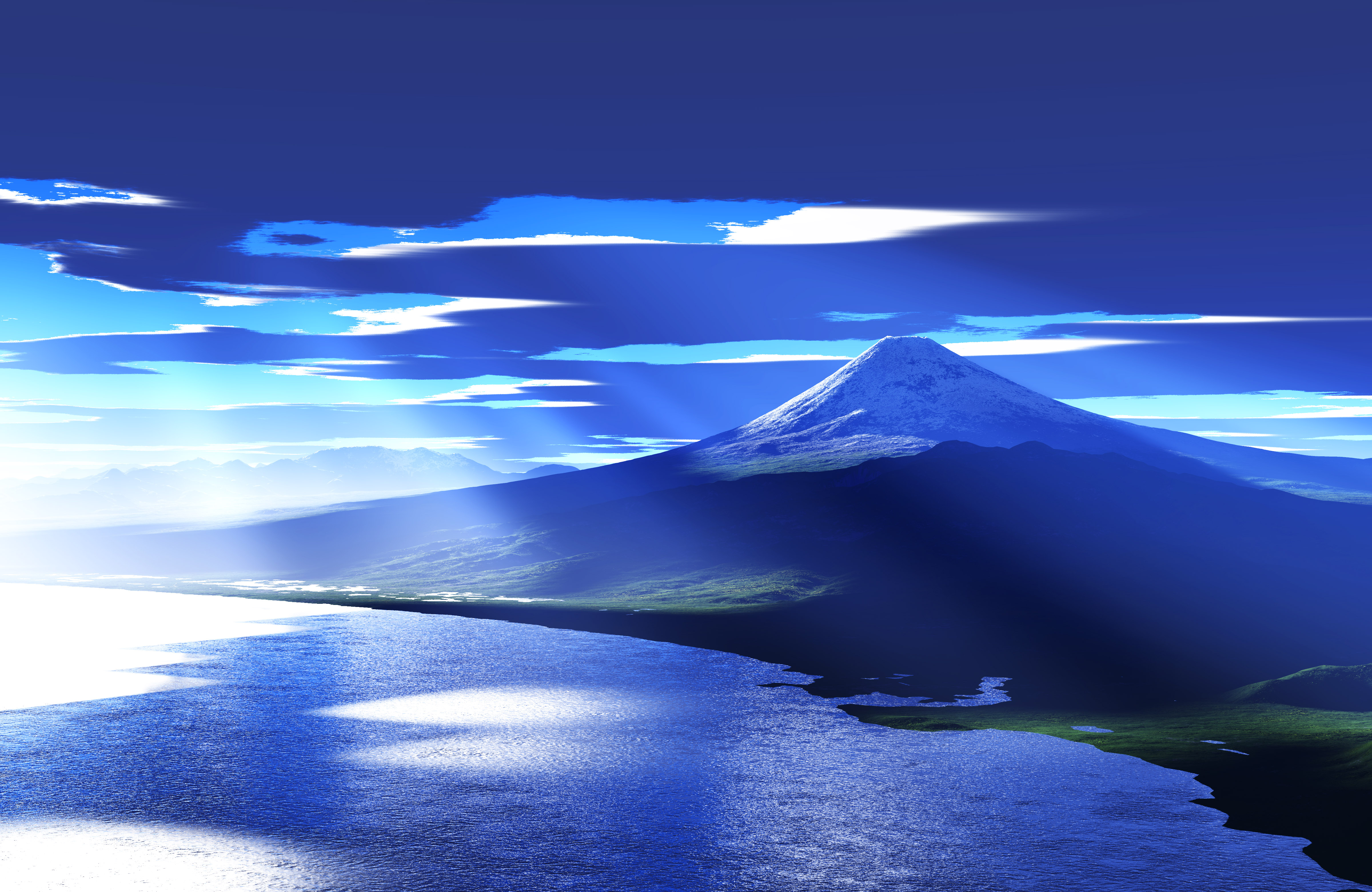 ゆんフリー写真素材集 : No. 3424 光芒の富士山 [CG / CG]