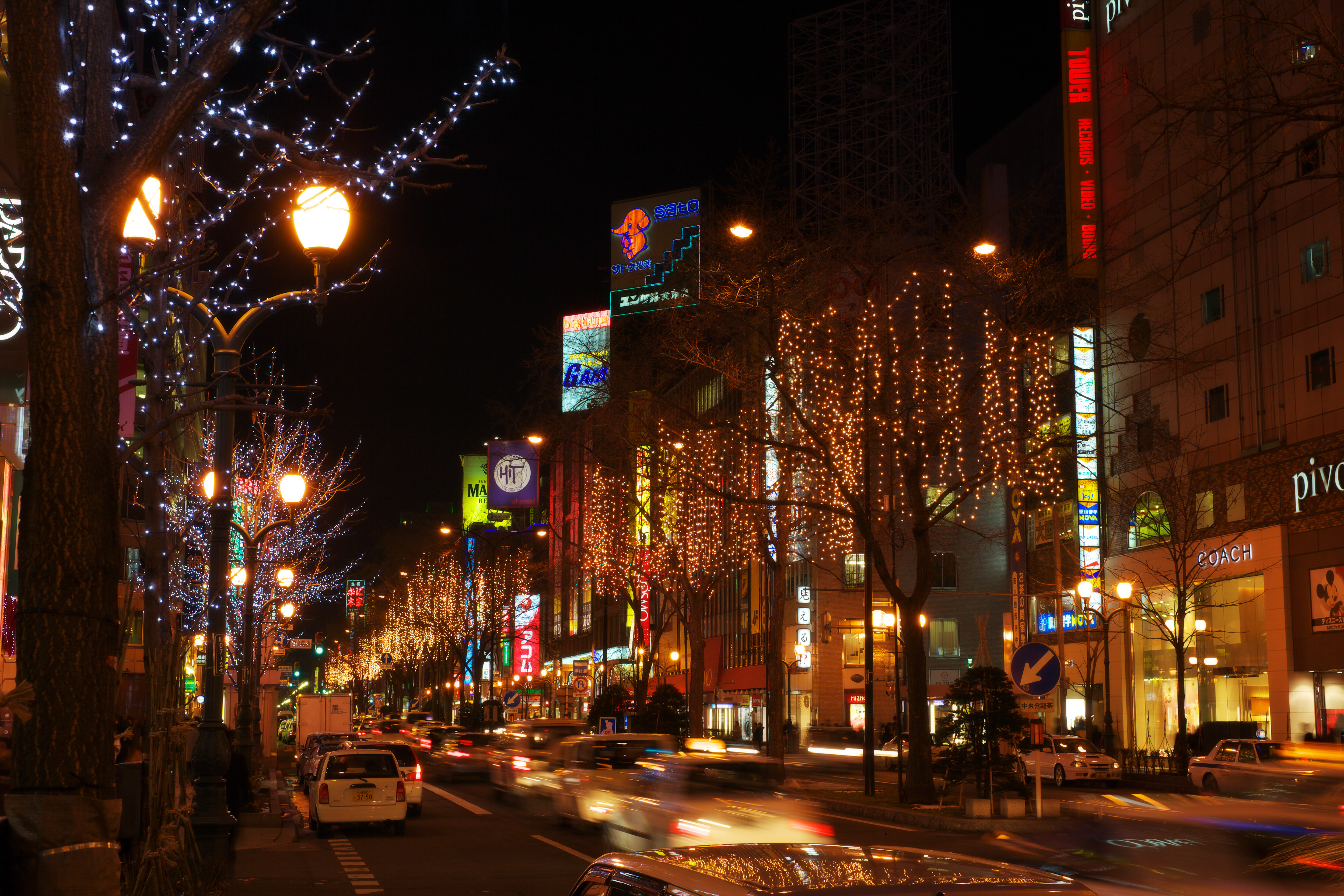 Foto, materieel, vrij, landschap, schilderstuk, bevoorraden foto,De avond van een autoriteit van Sapporo halte plein, Sluitlamp, Illumineringen, Maak, Ik ben prachtig