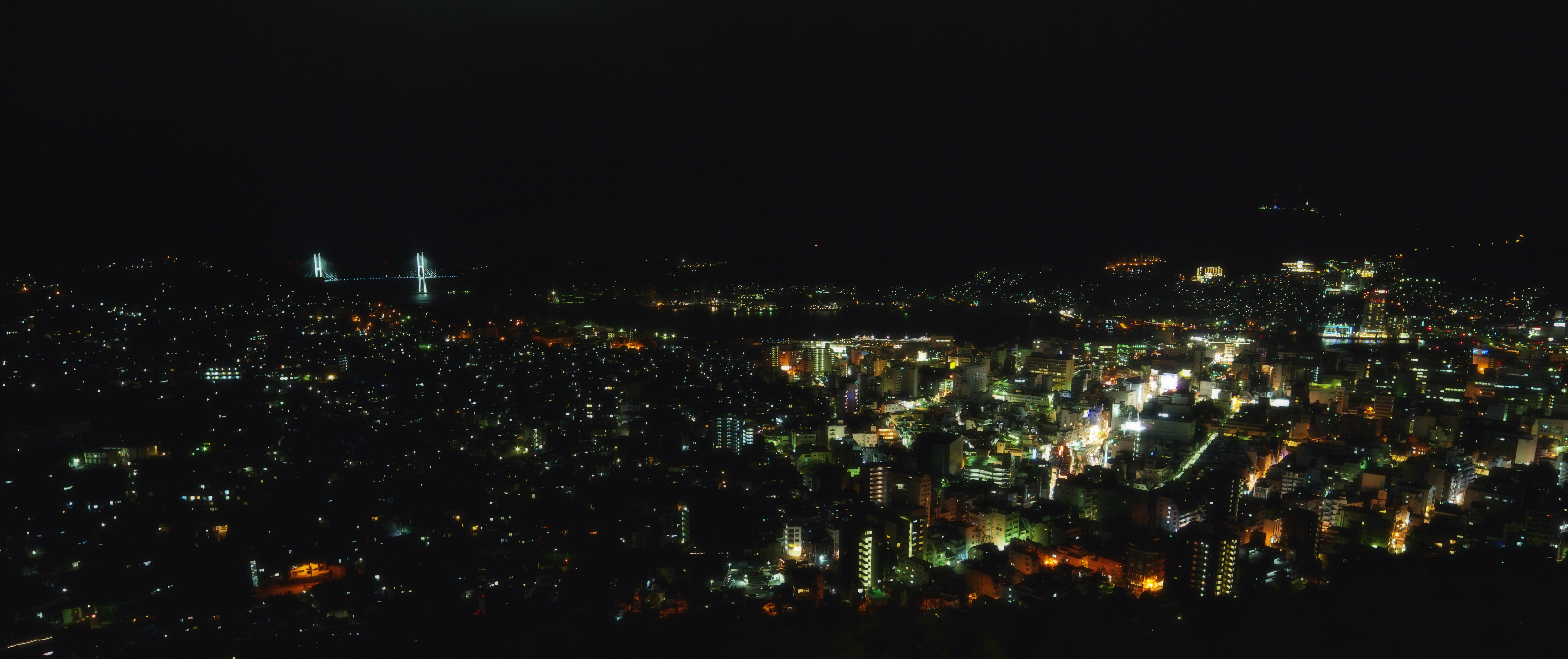 fotografia, material, livra, ajardine, imagine, proveja fotografia,Uma viso noturna de Nagasaki, Iluminao, iluminao de rua, Est iluminado para cima, Deusa Ohashi