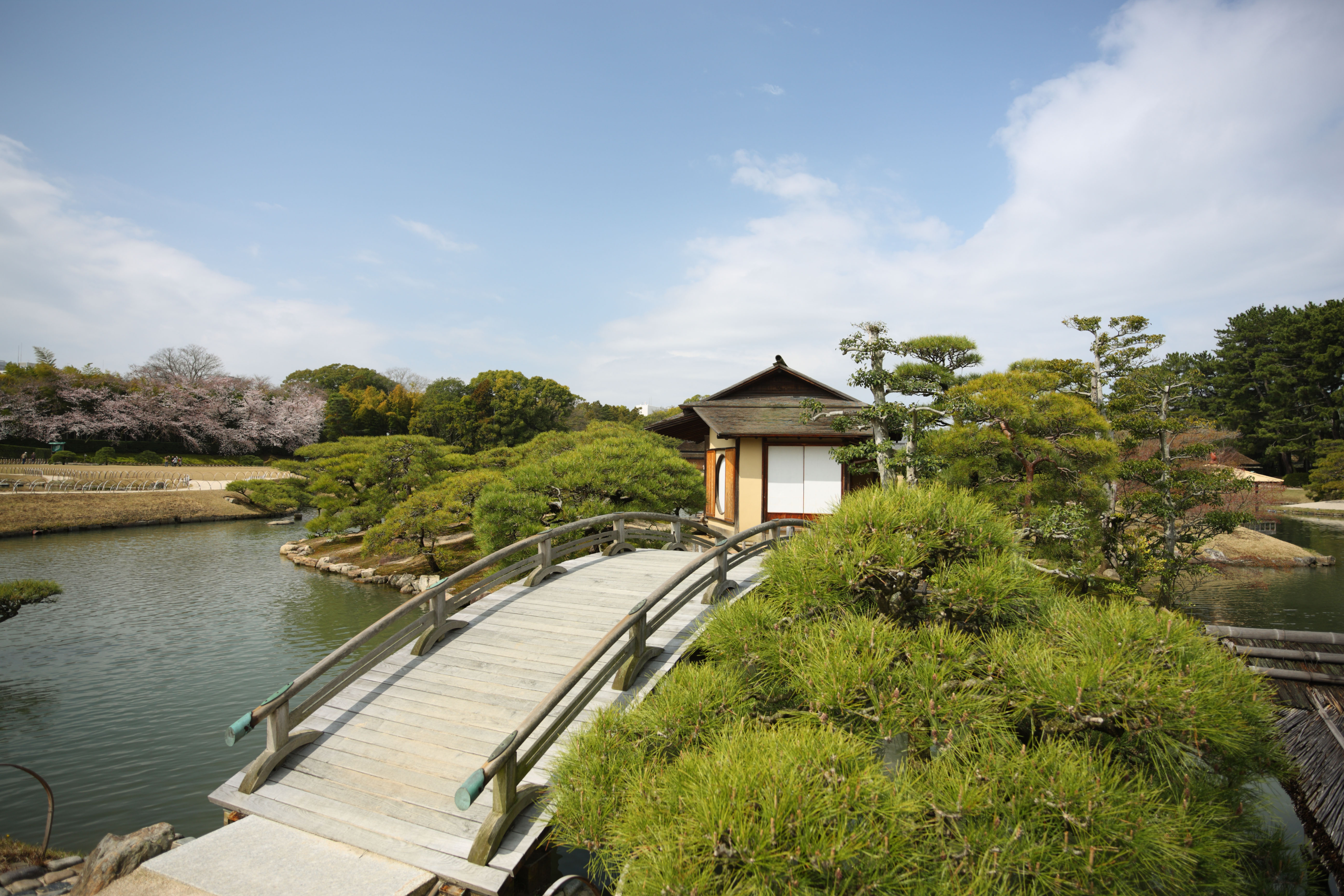 photo,material,free,landscape,picture,stock photo,Creative Commons,Korakuen Island resting booth, resting booth, bridge, tea-ceremony room, Japanese garden