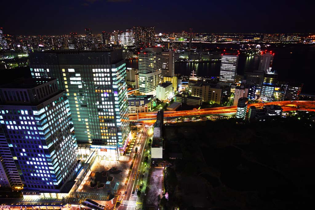 fotografia, material, livra, ajardine, imagine, proveja fotografia,Tquio viso noturna, construindo, A rea de centro da cidade, Harumi, O porto de Tquio