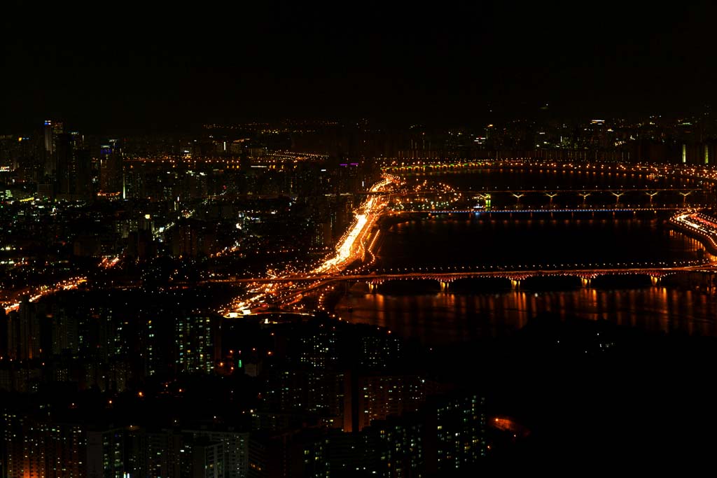 fotografia, materiale, libero il panorama, dipinga, fotografia di scorta,Una vista serale di Seoul, costruendo, Neon, faro, Illuminazione