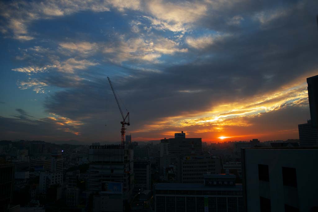 fotografia, materiale, libero il panorama, dipinga, fotografia di scorta,L'aurora di Seoul, citt, Nubi roseo-colore rosa, costruendo, nube