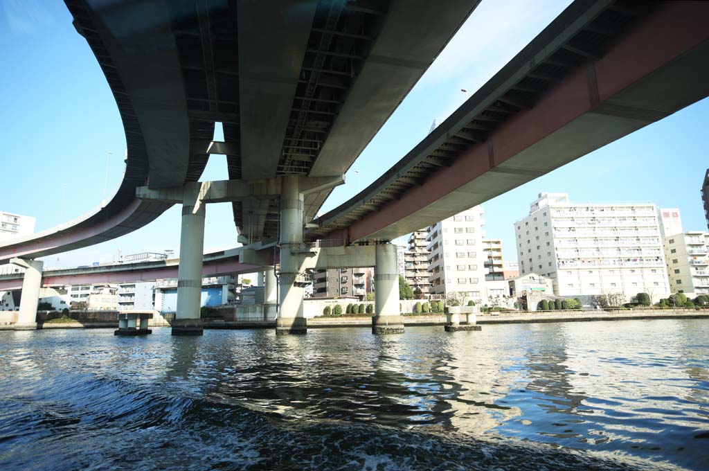 fotografia, material, livra, ajardine, imagine, proveja fotografia,A ponte da via expressa Metropolitana, ponte, Sumida Rio descida, rodovia, Trfico