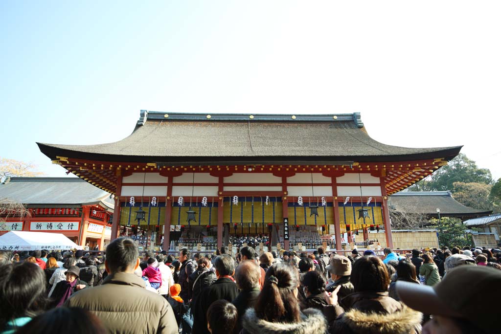 Foto, materieel, vrij, landschap, schilderstuk, bevoorraden foto,Fushimi-inari Taisha Shrine, Nieuw bezoek van Jaar naar een Shinto heiligdom, Nieuw plechtigheid van Jaar, Inari, Vos