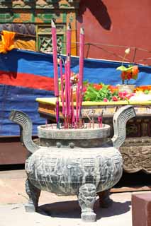 fotografia, material, livra, ajardine, imagine, proveja fotografia,Um PutuoZongchengTemple incenso proprietrio, Tibete, Chaitya, trip, vara de incenso