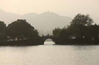 fotografia, materiale, libero il panorama, dipinga, fotografia di scorta,Xi-hu il lago, nave, Saiko, silhouette, ridgeline