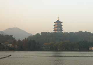 fotografia, materiale, libero il panorama, dipinga, fotografia di scorta,Xi-hu il lago, torre di vetta di tuono, Saiko, superficie di un lago, 