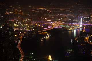 foto,tela,gratis,paisaje,fotografa,idea,Una vista de noche de Shangai, Vista excelente, Lo enciendo, Puente, Rascacielos