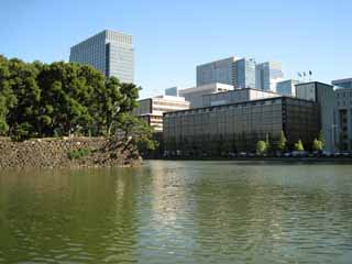 fotografia, materiale, libero il panorama, dipinga, fotografia di scorta,Edo-jo il Castello, fossato, Ishigaki, edificio a molti piani, Marunouchi