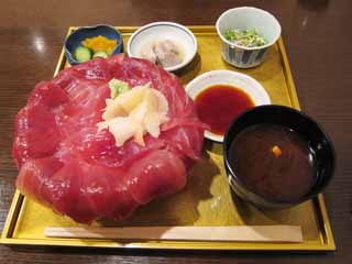 fotografia, material, livra, ajardine, imagine, proveja fotografia,Uma tigela de fatias de tuna em arroz fervido, Comida japonesa, atum, Ginger,  vermelho e
