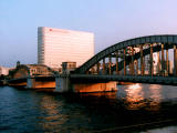 fotografia, material, livra, ajardine, imagine, proveja fotografia,Kachidoki Bridge pela cedo-noite, Kachidoki, ponte, ponte levadia, 