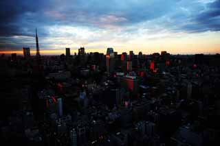 fotografia, material, livra, ajardine, imagine, proveja fotografia,Pr-do-sol de Tquio, construindo, A rea de centro da cidade, Torre de Tquio, Toranomon