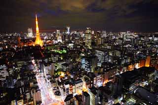 Foto, materieel, vrij, landschap, schilderstuk, bevoorraden foto,Tokio avond uitzicht, Gebouw, De benedenstad wijk, Tokio Toren, Akasaka
