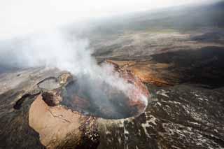 Foto, materiell, befreit, Landschaft, Bild, hat Foto auf Lager,Mt. Kilauea, Lava, Der Krater, Puu Oo, Rauch