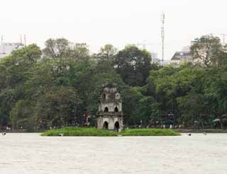 photo,material,free,landscape,picture,stock photo,Creative Commons,Tower of Hoan Kiem Lake turtle, , , , 