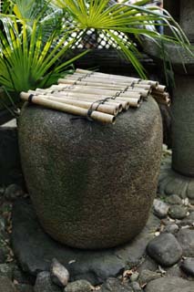 photo,material,free,landscape,picture,stock photo,Creative Commons,A jar of a stone, stone, Bamboo, pot, water jar