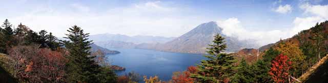fotografia, material, livra, ajardine, imagine, proveja fotografia,Lago Chuzenji-ko de folhas coloridas, Lago Chuzenji-ko, Folhas coloridas, Mt. figura masculina, cu azul