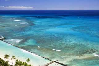 Foto, materiell, befreit, Landschaft, Bild, hat Foto auf Lager,Waikiki blau, Strand, sandiger Strand, blauer Himmel, Sebathing