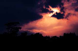 photo, la matire, libre, amnage, dcrivez, photo de la rserve,Paysage du soir de Senzoku tang, Le soleil, nuage, silhouette, 