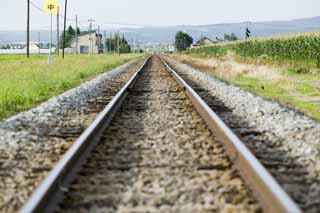 photo,material,free,landscape,picture,stock photo,Creative Commons,Disappearance point of a track, track, railroad, railroad tie, Gravel