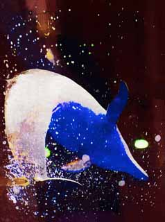 illustration,material,free,landscape,picture,painting,color pencil,crayon,drawing,A splashing dolphin, dolphin, , , jump