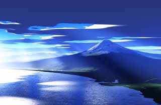 Foto, materieel, vrij, landschap, schilderstuk, bevoorraden foto,Mt. Fuji van een schacht van ontsteken, Schacht van maken, Wolk, Fuji, De zee