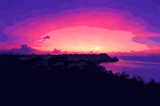 illust, materiale, libero panorama, ritratto dipinto, matita di colore disegna a pastello, disegnando,Crepuscolo della Guam, isola meridionale, ricorso, Alla buio, nube