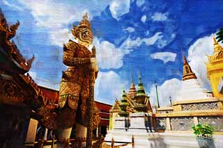 illust,tela,gratis,paisaje,fotografa,idea,pintura,Lpiz de color,dibujo,Una tutor deidad tailandesa, Gold, Buddha, Templo del buda de esmeralda, Turismo
