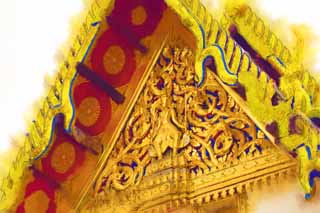 Illust, materieel, vrij, landschap, schilderstuk, schilderstuk, kleuren potlood, crayon, werkje,Decoratie van Pramaha Montien, Goud, Boeddha, De koninklijke paleis, Bezoekende touristenplaats