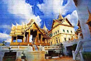 illustration,material,free,landscape,picture,painting,color pencil,crayon,drawing,Chakri Palace, Gold, Buddha, The royal palace, Sightseeing