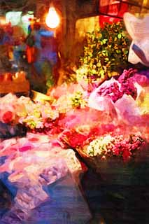 illust, material, livram, paisagem, quadro, pintura, lpis de cor, creiom, puxando,Um mercado de flor, flor, floricultor, loja de flor, buqu