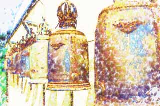 illust, materiale, libero panorama, ritratto dipinto, matita di colore disegna a pastello, disegnando,Wat Sakhet, tempio, pagoda, campana, Bangkok