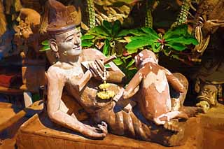 illust, materiale, libero panorama, ritratto dipinto, matita di colore disegna a pastello, disegnando,Una statua di pietra di Wat Suthat, tempio, Immagine buddista, prenda a sassate statua, Bangkok