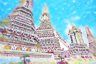 illust,tela,gratis,paisaje,fotografa,idea,pintura,Lpiz de color,dibujo,Templo del amanecer, Templo, Idea Buddhist, Azulejo, Bangkok
