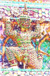 Illust, materieel, vrij, landschap, schilderstuk, schilderstuk, kleuren potlood, crayon, werkje,Een afbeelding van De tempel van Dagen, Tempel, Boeddhist afbeelding, Tichel, Bangkok