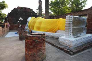 Foto, materiell, befreit, Landschaft, Bild, hat Foto auf Lager,Der Tod von Buddha Buddha von Ayutthaya, Buddhistisches Bild, Das Liegen von Buddha, Der Tod von Buddha Buddha, Ayutthaya-berreste