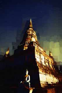 illustration,material,free,landscape,picture,painting,color pencil,crayon,drawing,Che day of Ayutthaya, pagoda, temple, Buddhist image, Ayutthaya remains