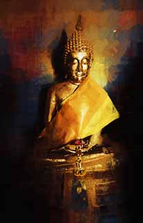 illust, material, livram, paisagem, quadro, pintura, lpis de cor, creiom, puxando,Uma imagem budista de Ayutthaya, Imagem budista, Buda, pagode, Ayutthaya permanece
