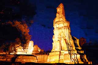 illust, materiale, libero panorama, ritratto dipinto, matita di colore disegna a pastello, disegnando,Wat Phra Mahathat, L'eredit culturale di Mondo, Buddismo, costruendo, Ayutthaya rimane