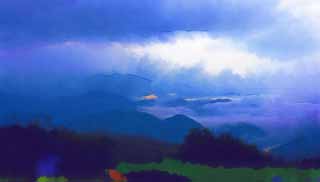 illust, materiale, libero panorama, ritratto dipinto, matita di colore disegna a pastello, disegnando,Guardi in gi ad un mare di nubi, mare di nubi, nube, Il cielo, 