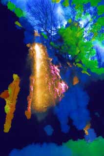 illust, materiale, libero panorama, ritratto dipinto, matita di colore disegna a pastello, disegnando,Una cascata di Gola di Takachiho-kyo, Ravina, Backlight, rupe, naturale monumento
