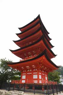 , , , , ,  ., Storeyed Pagoda Itsukushima- Shrine,   ,  Storeyed Pagoda, Shinto shrine,  cinnabar 