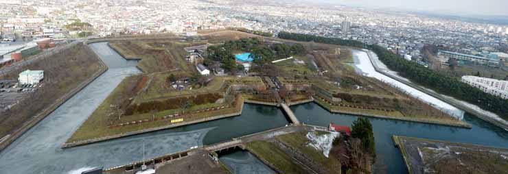 Foto, materieel, vrij, landschap, schilderstuk, bevoorraden foto,Goryokaku Fort heel uitzicht, Moat, Kasteel, De overleden Tokugawa tijdvak, De geschiedenis