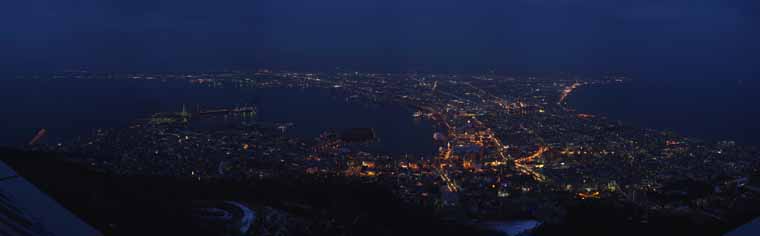Foto, materiell, befreit, Landschaft, Bild, hat Foto auf Lager,Eine Nacht von Sicht von Mt. Hakodate-yama, Festliche Beleuchtung, Eine Sternwarte, Stadtlicht, Hafenstadt