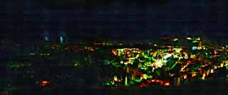 illust, material, livram, paisagem, quadro, pintura, lpis de cor, creiom, puxando,Uma viso noturna de Nagasaki, Iluminao, iluminao de rua, Est iluminado para cima, Deusa Ohashi